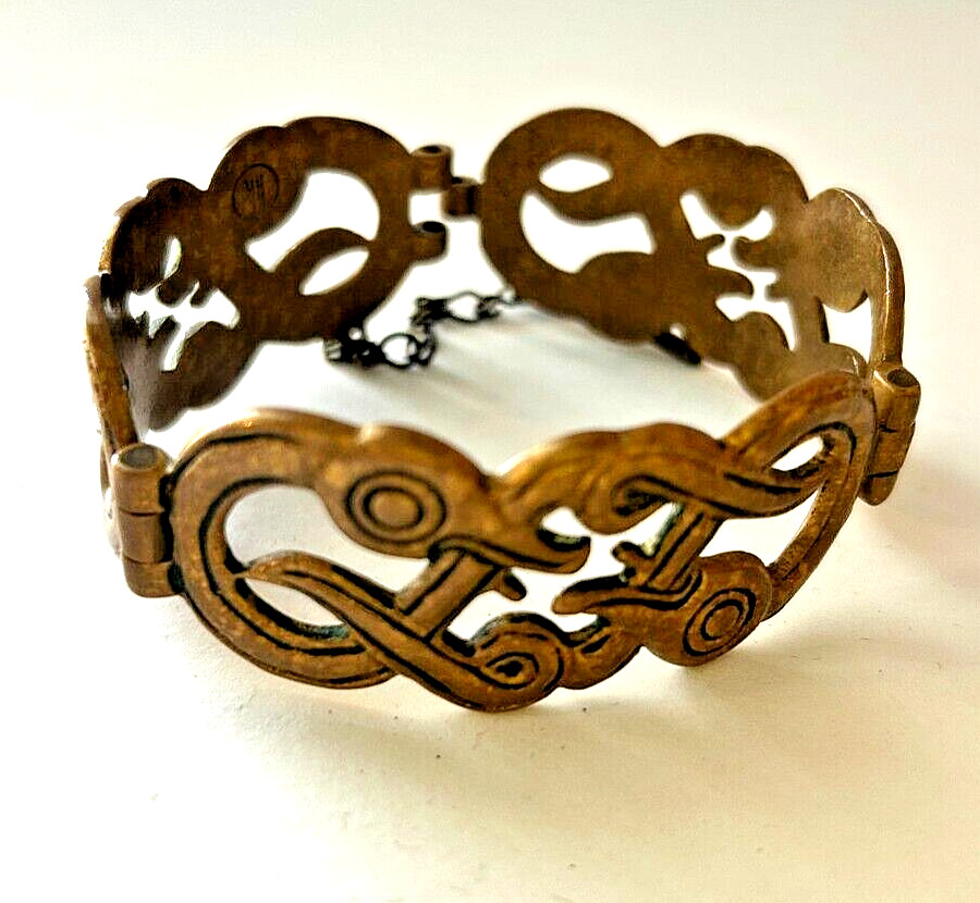 1970s Bronze Hinged Bangle Bracelet from Finland Repro of Mythological Iku-Turso