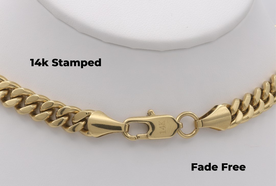 14K Gold Plated Virgin Mary Pendant Necklace 7mm Curb Link Chain Men’s/Women’s