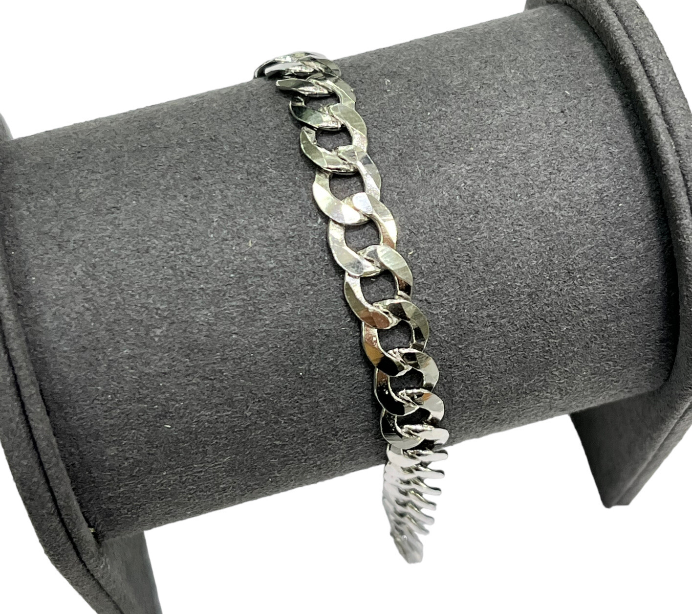 Silver 925 Curb Flat Curb Link Mens Bracelet 13.86 Grams 21.5cm 8mm Wide. New