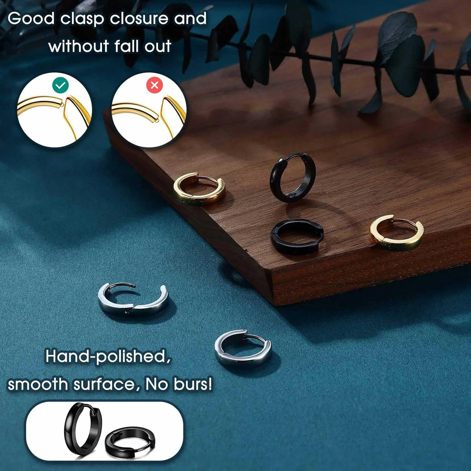Hypoallergenic Small Hoop Earrings for Men Women 316L Surgical Stainless Steel G