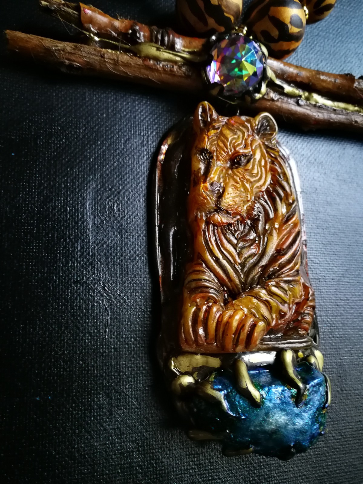 Big Bold Chunky Necklace Statement Wild Luxury Jewelry Tiger Raw Stone Pendant