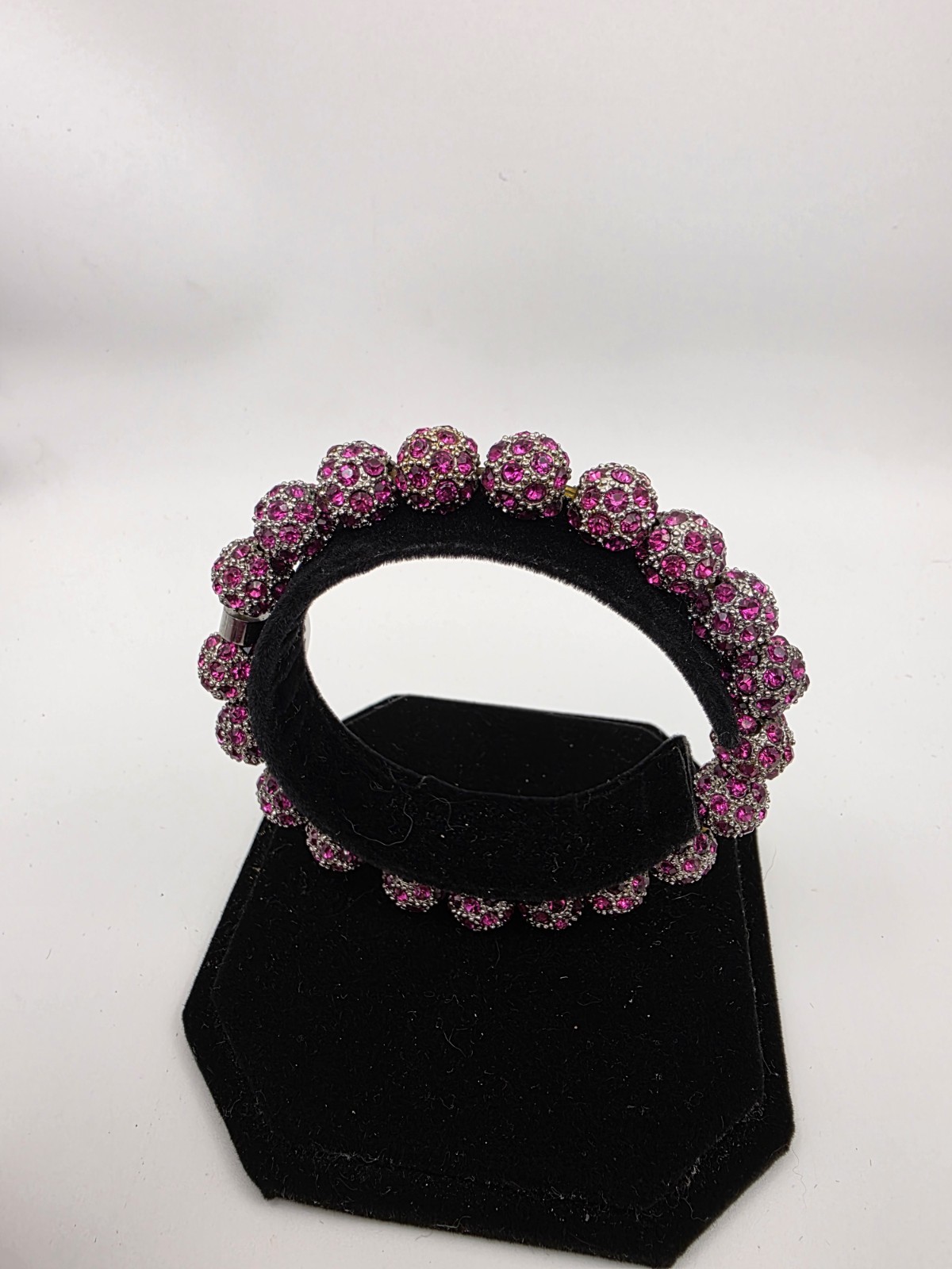 Rustic Cuff Emerson Pink Fuschia Crystal Shamballa Bead Stretch Bracelet & Charm