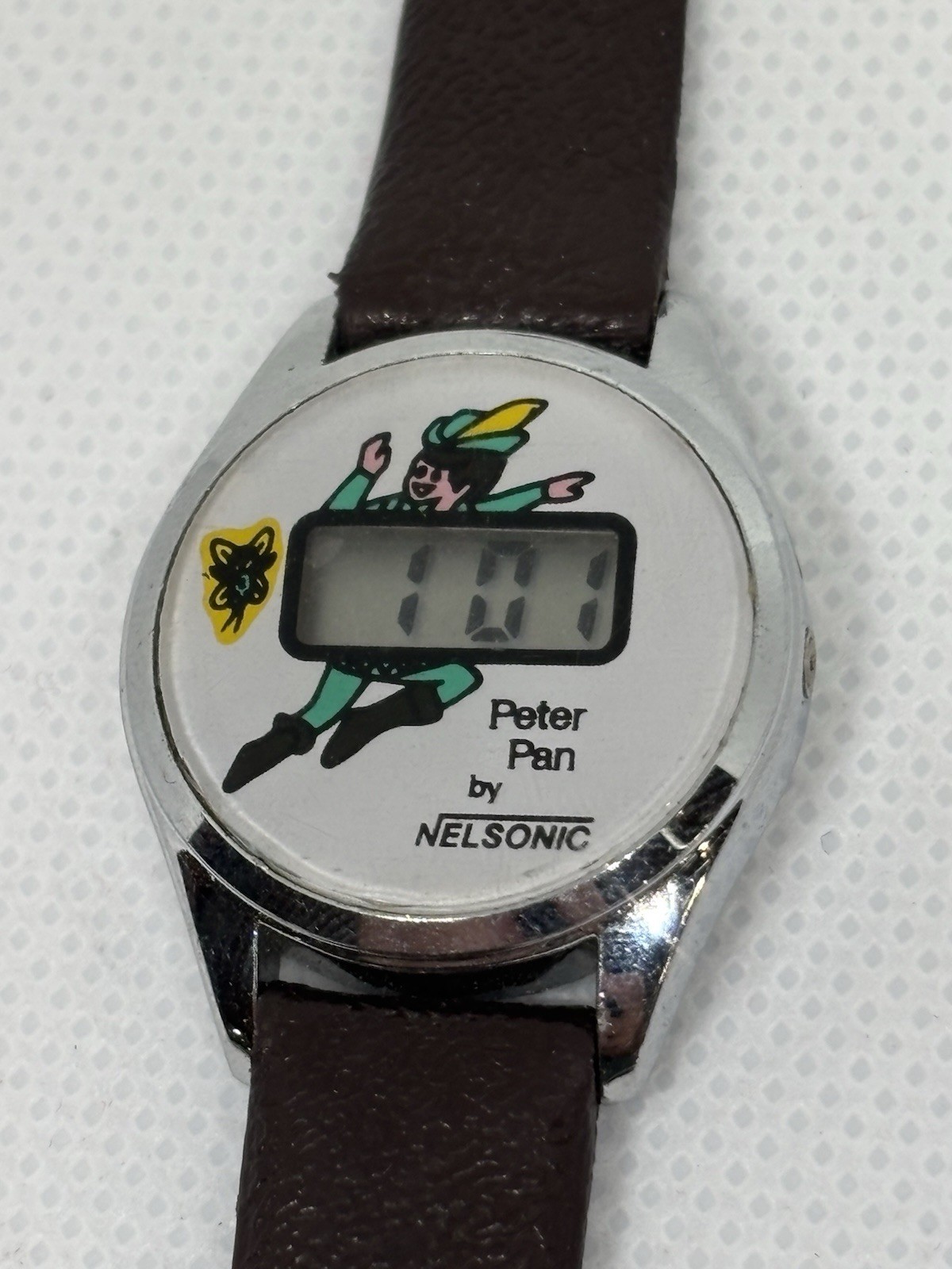 Vintage Nelsonic Peter Pan LCD Digital Watch Disney New Battery Runs Great