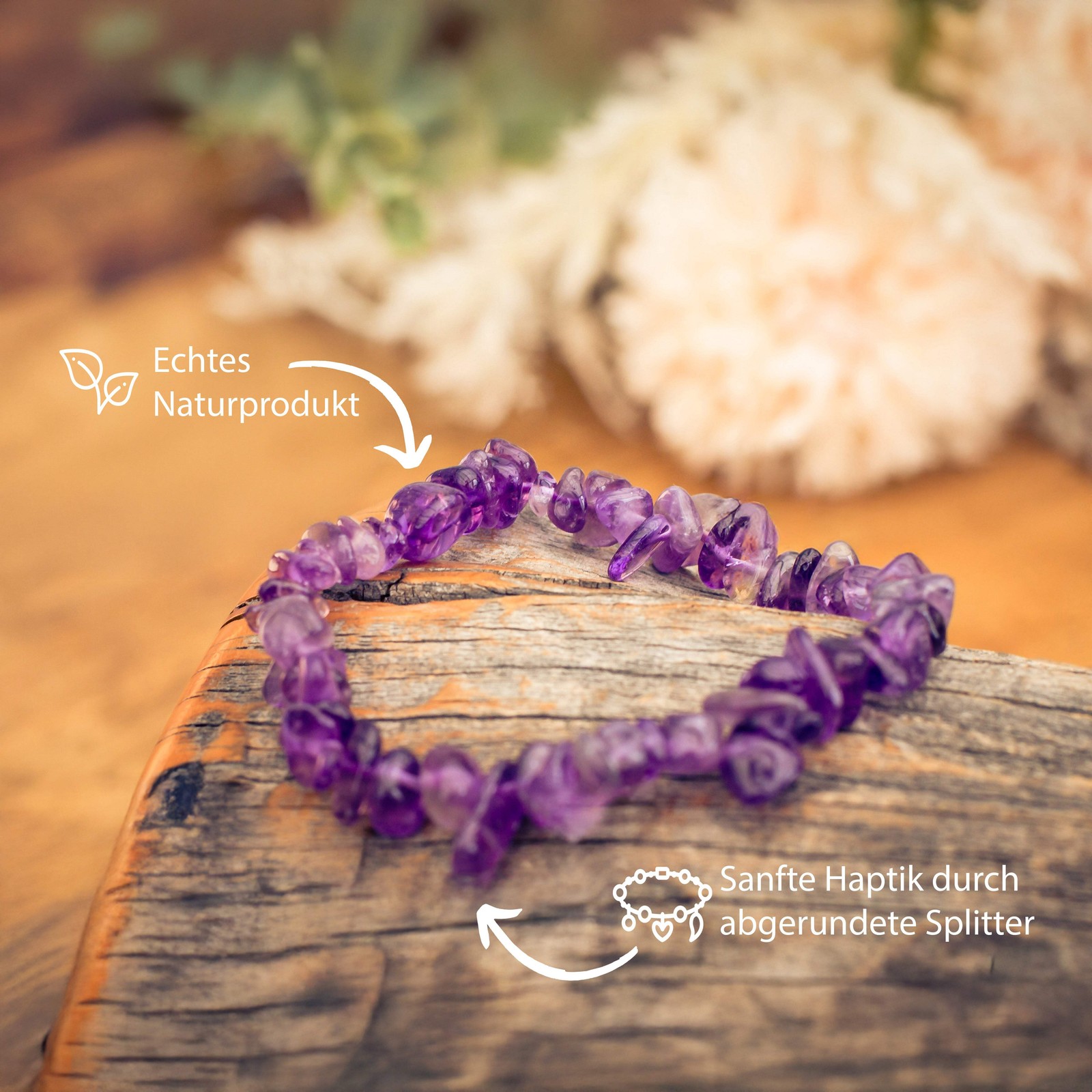 Amethyst Splitterarmband Edelstein Armband Steinarmband Heilstein 18 cm dehnbar