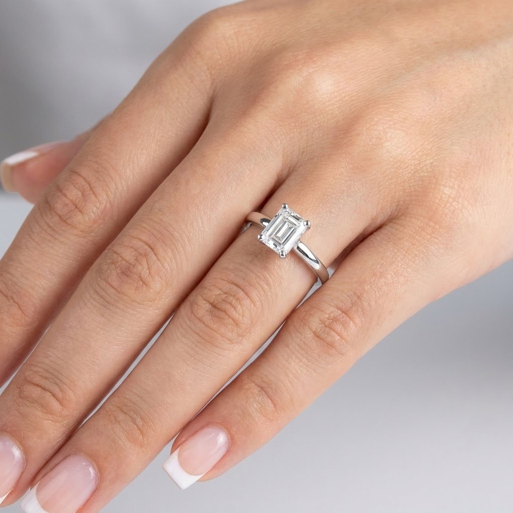 Solitaire Engagement Ring Platinum 1.02 Carat Emerald Lab-Grown Diamond G SI1