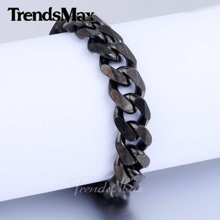 11mm Black Tone Stainless Steel Cuban Curb Chain Bracelet 7/8/9/10/11inches