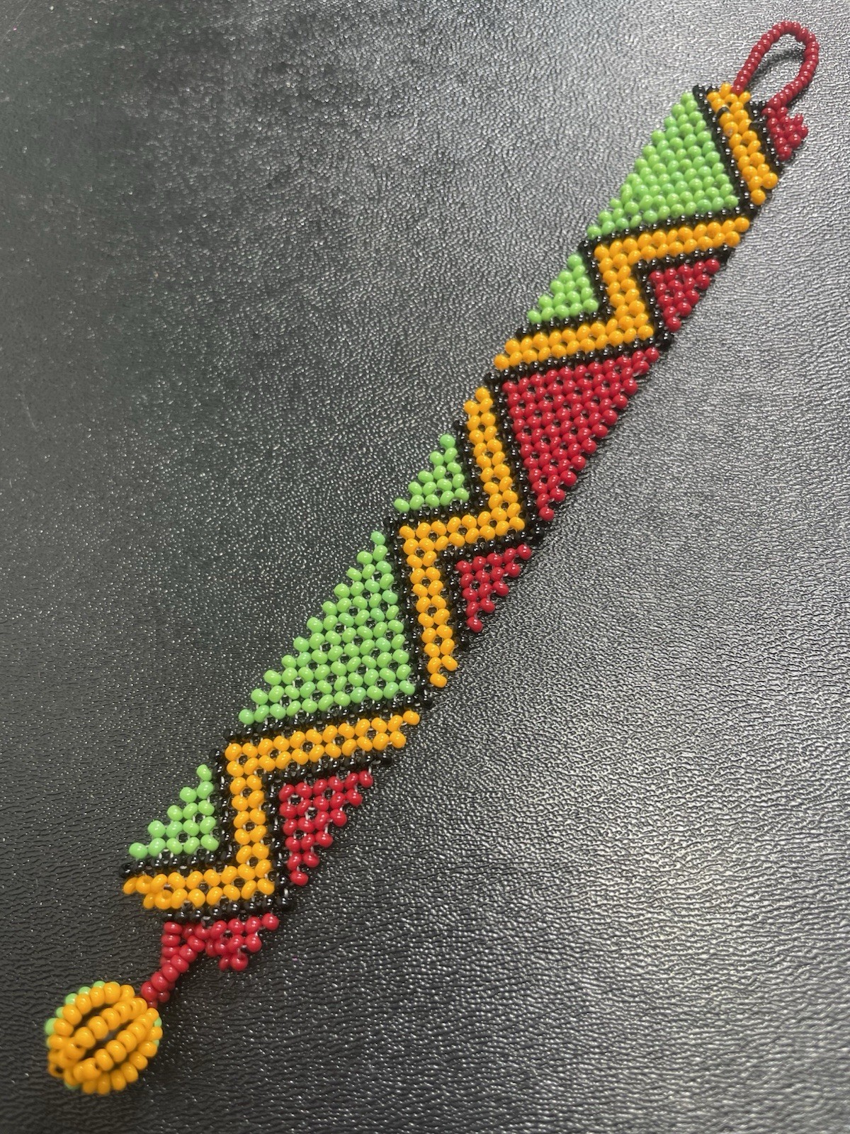 Vintage Green Red & Yellow Glass Beaded Toggle Bracelet