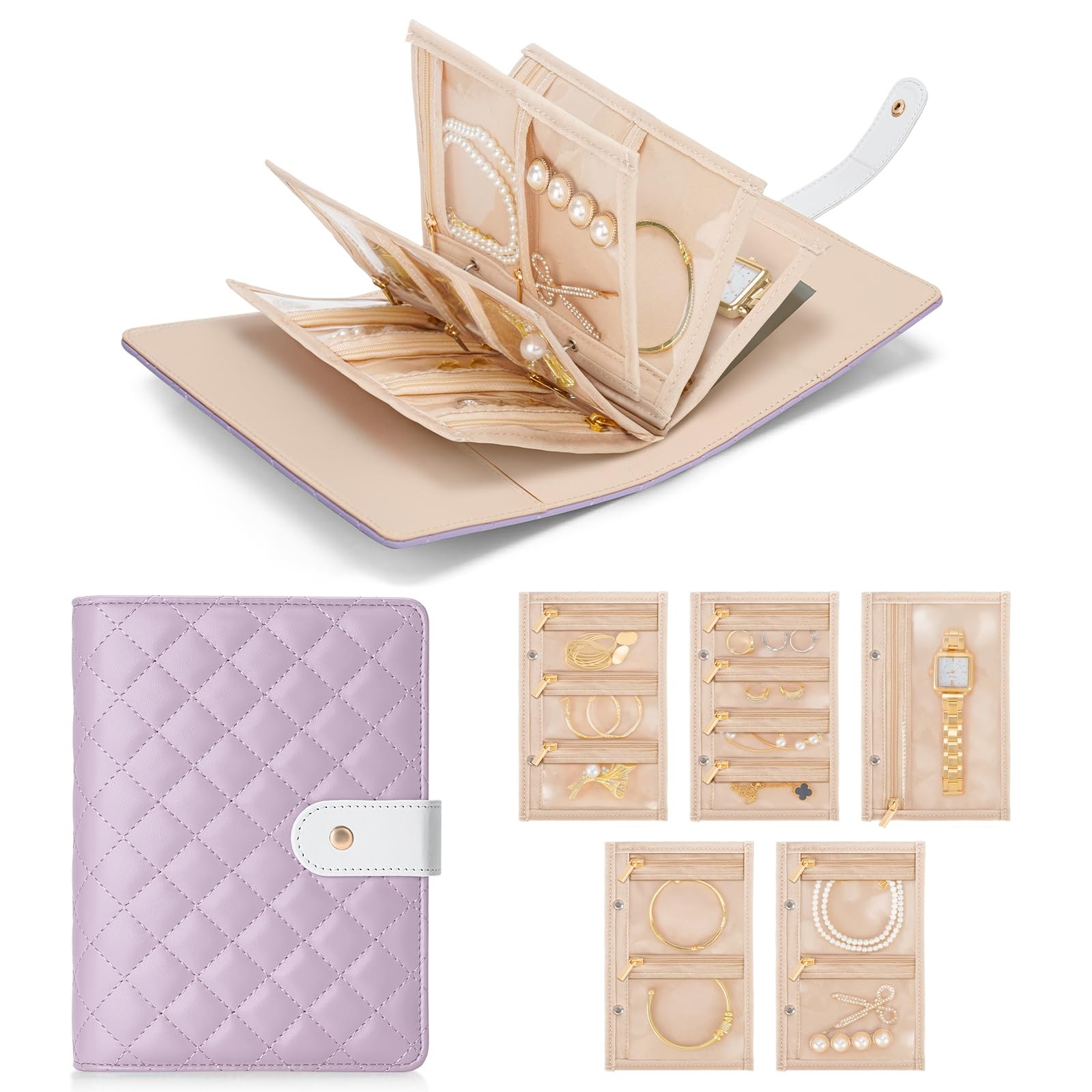 WOOMADA Travel Jewelry Organizer Case, With Mirror, Lavender (with mirrori)