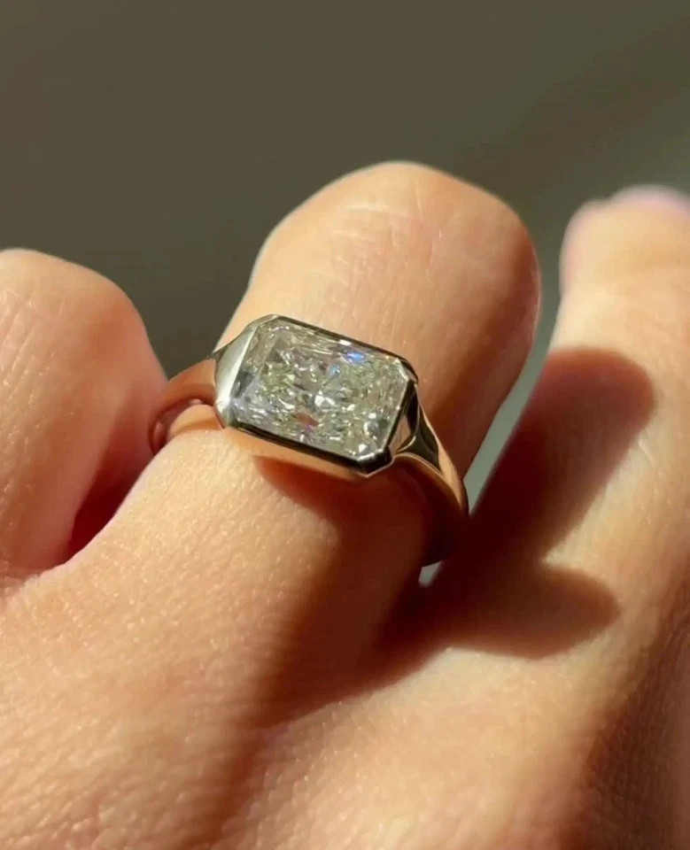 3 CT Radiant F-VS1 Lab Grown Diamond Women Promise Gift Ring 14K Yellow Gold IGI