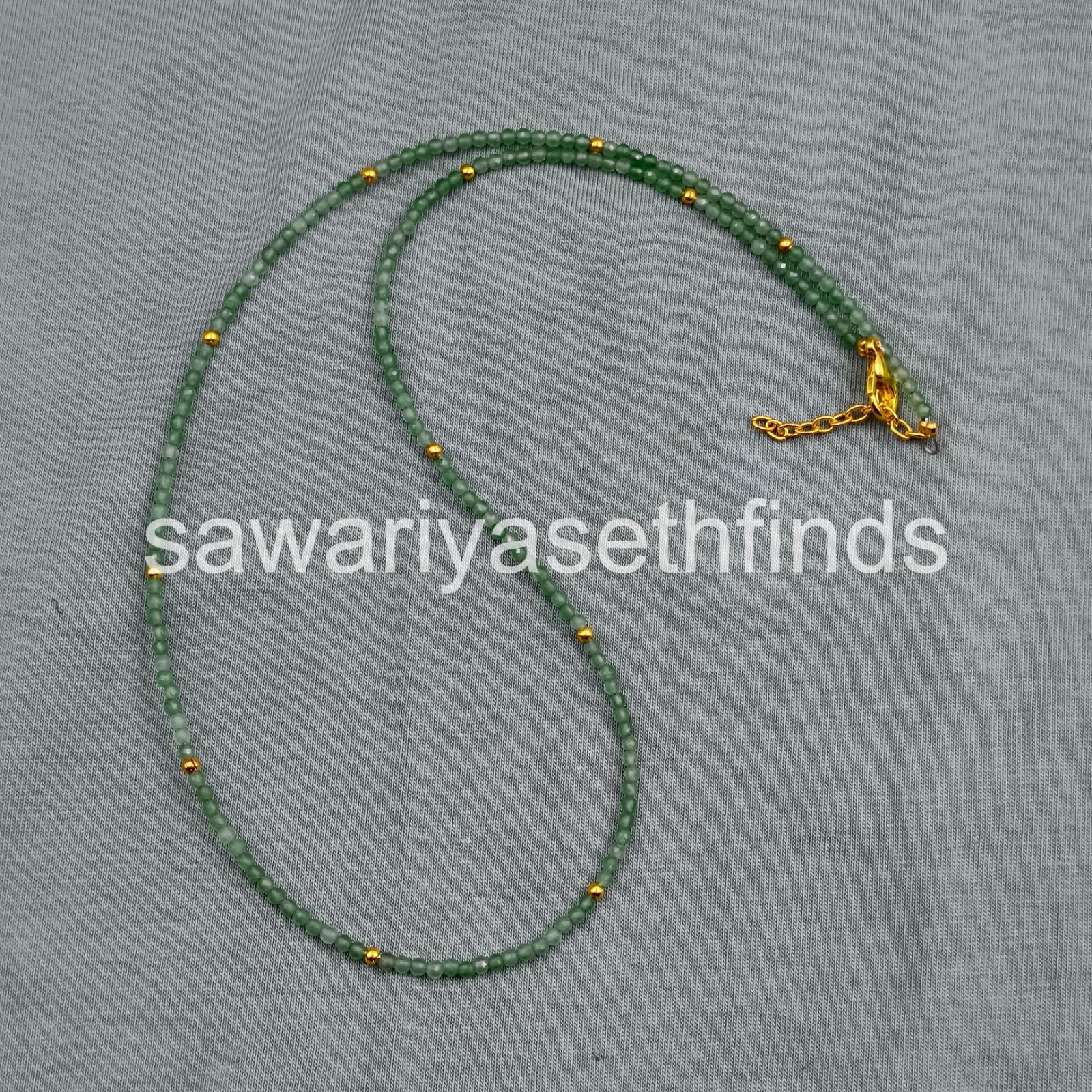 Green Aventurine Necklace 2mm Faceted Rondelle, Dainty Real Gemstone Choker, Min