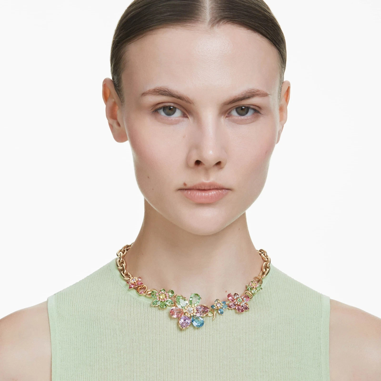 Swarovski Idyllia Necklace, Mixed Cuts, Flower, Multicolored, Gold-Tone Plated