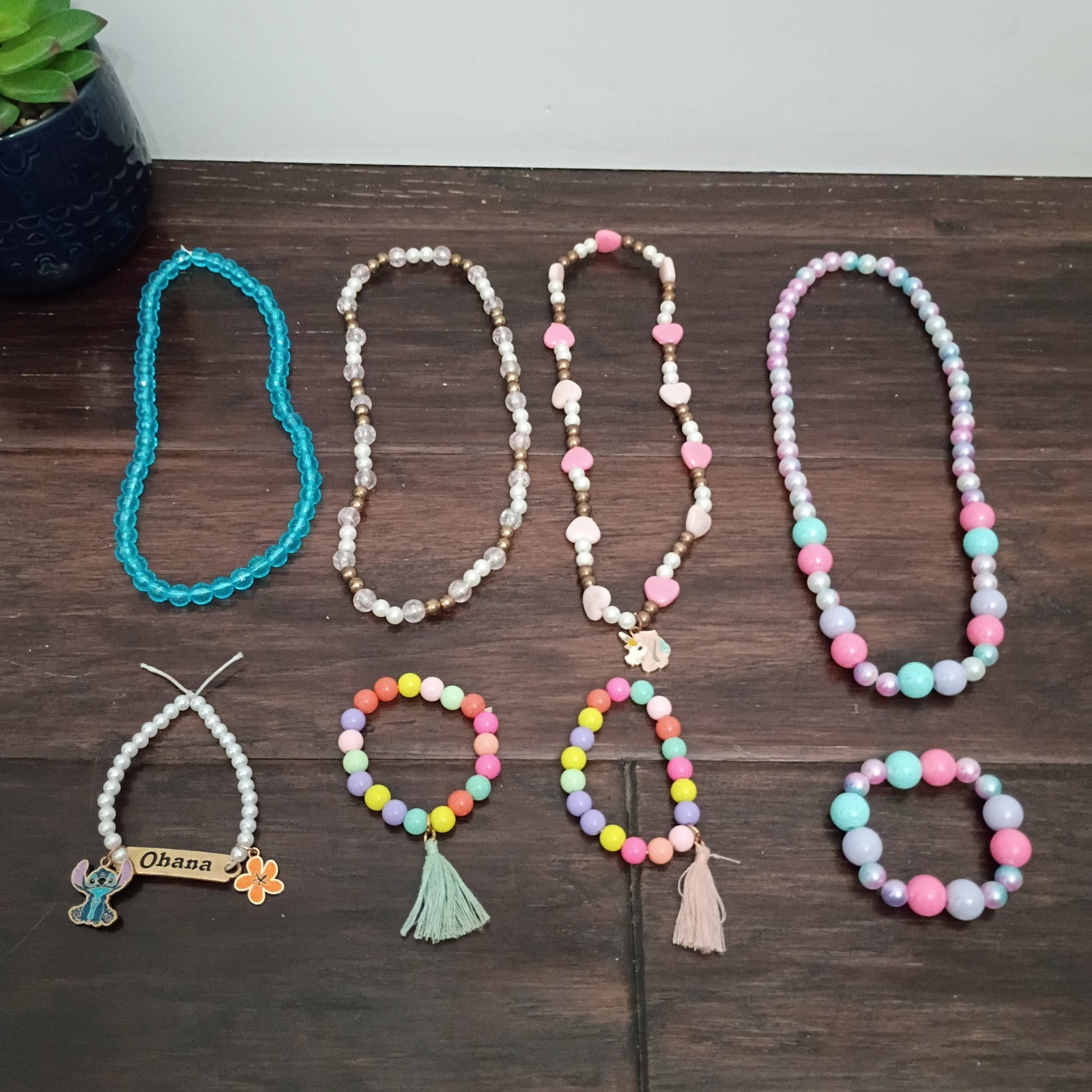 Kids 8pc Mixed Lot Beaded Jewelry Necklaces & Bracelets Multicolor Custom