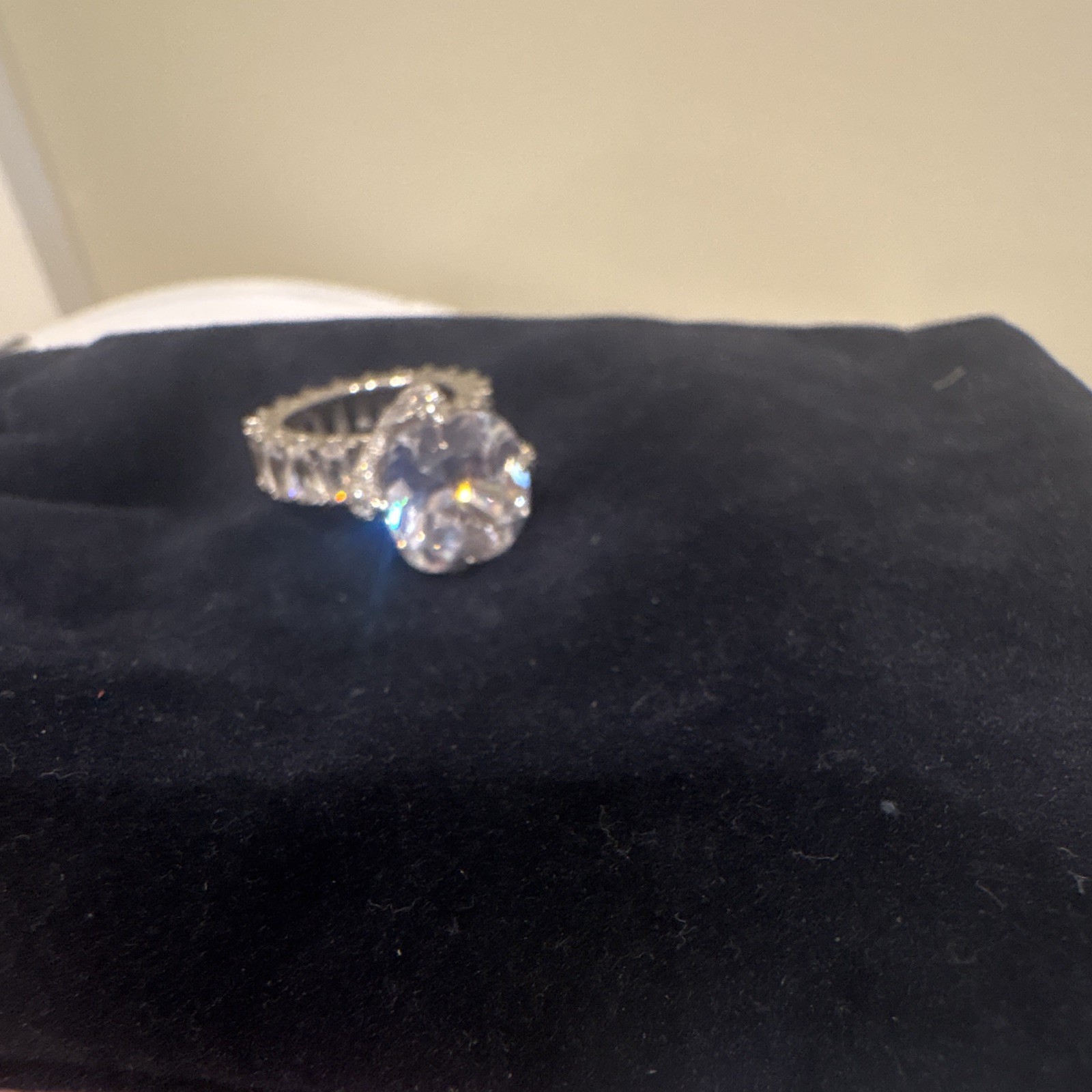 White Gold Plated 925 Silver Round Simulated Diamond Prong Ring Size 5