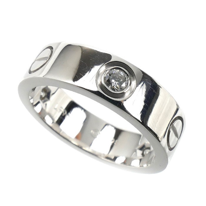 Cartier K18WG White Gold Love Ring Half Diamond US 6-6.25 #53 8.7g 801057