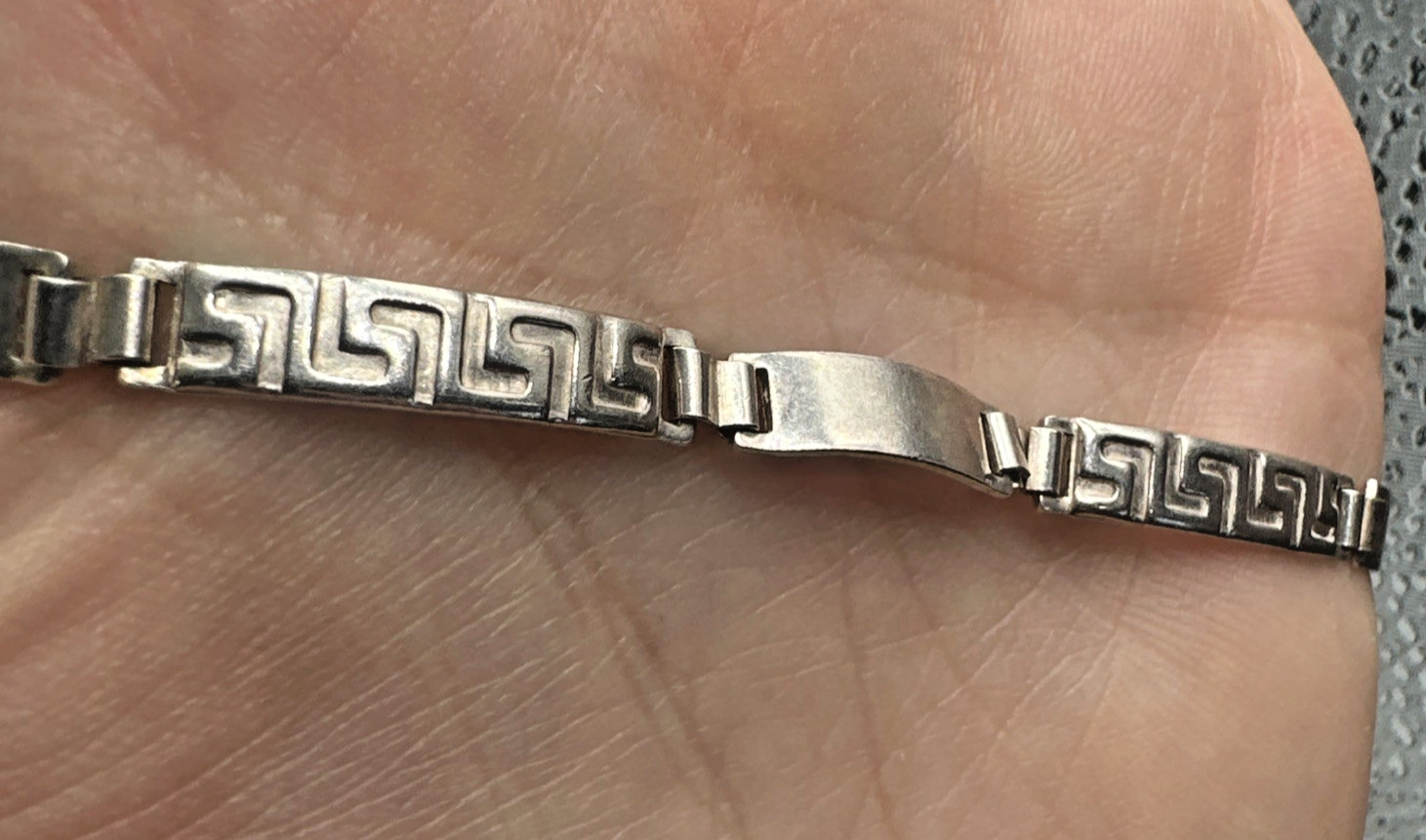 925 Sterling Silver Stampato Greek Key Link Bracelet Italy 8 Inches