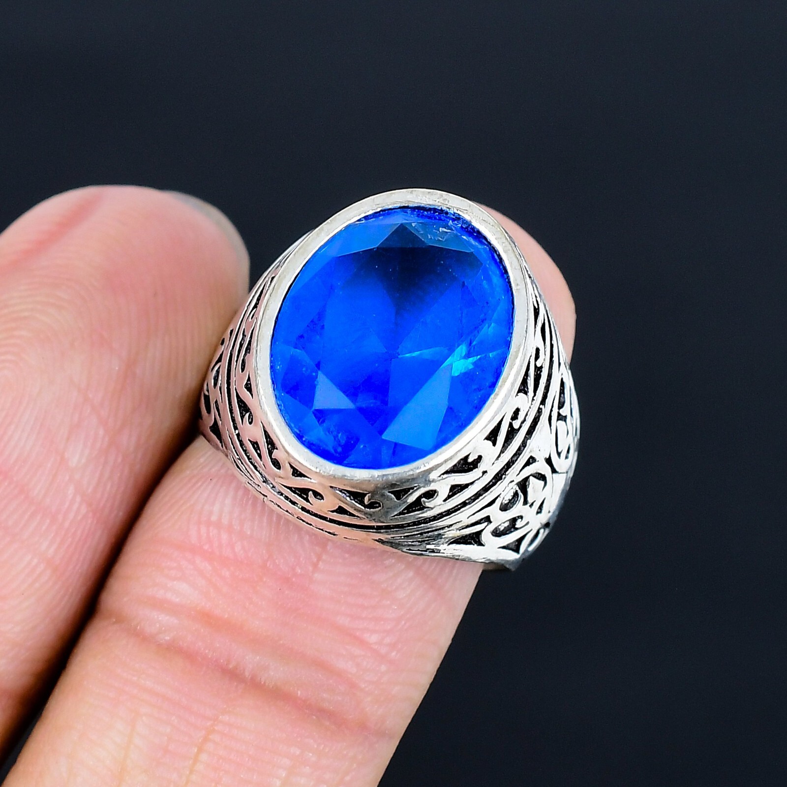 Blue Topaz Gemstone Ottoman Arabic Style Ring All Size Available LG-1128