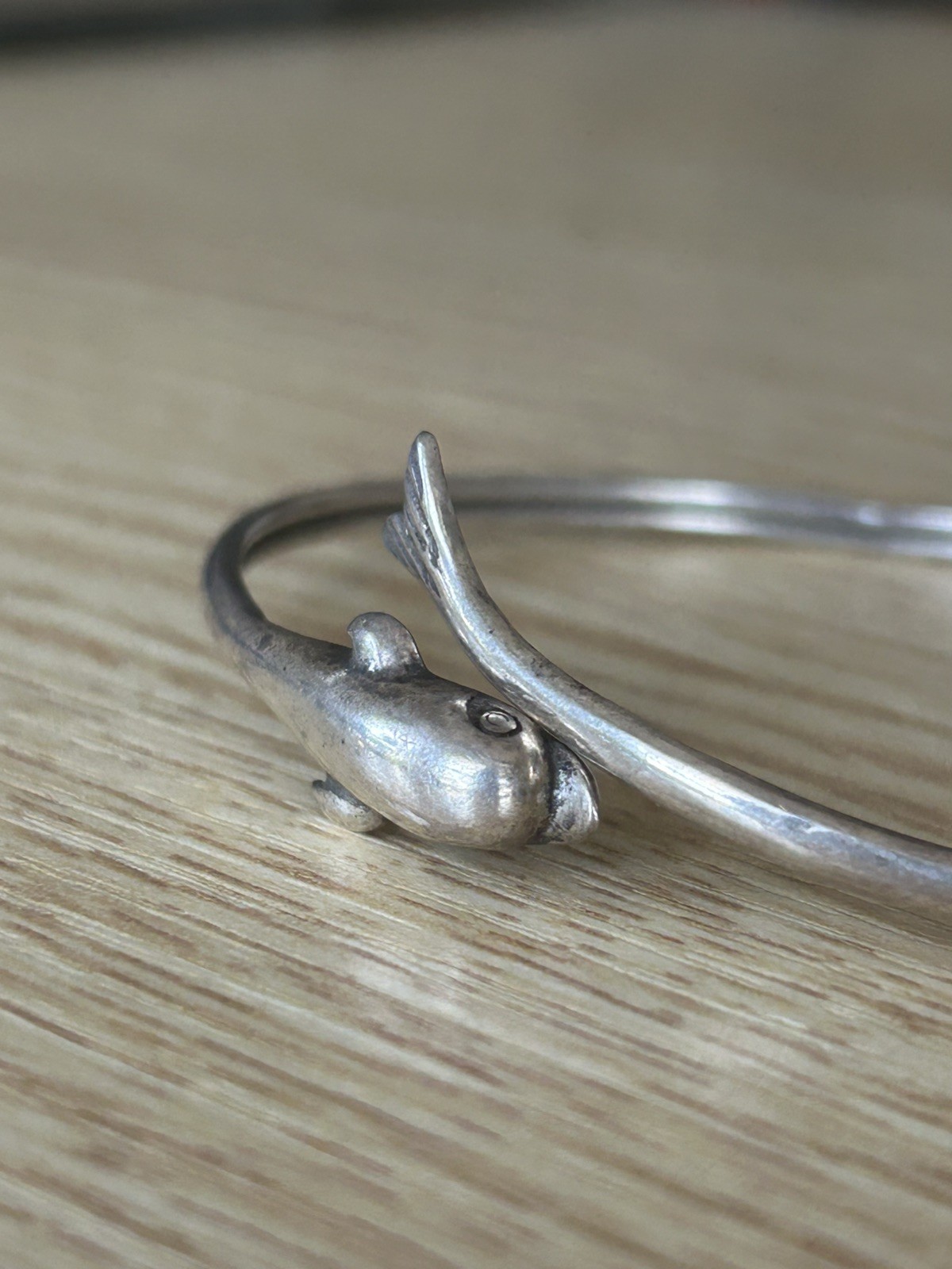Vintage 925 Sterling Silver Dolphin Wrap Around Bypass Cuff Bracelet 9”