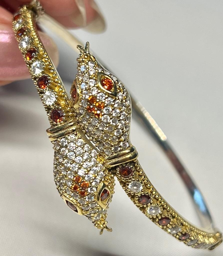 REAL Citrine & White Sapphire Snake Bracelet 14K Gold on SOLID 925 Egyptian Rev