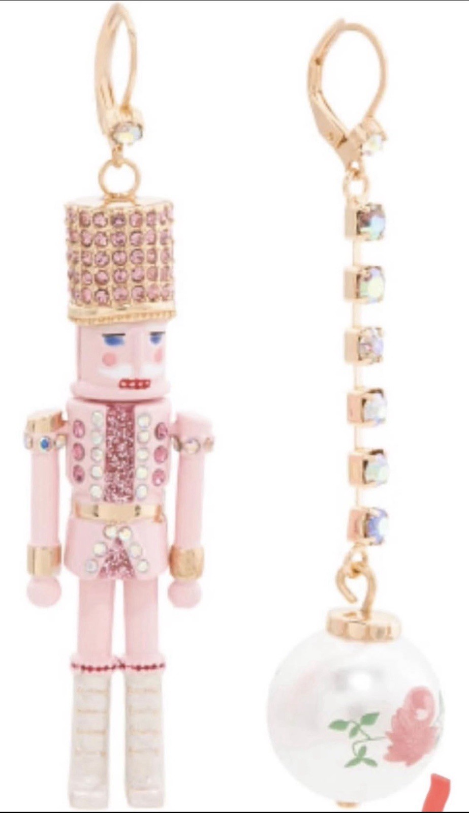 Nutcracker Charm Pendant Necklace Gold Tone Rope Chain Pink Crystal & Pearl