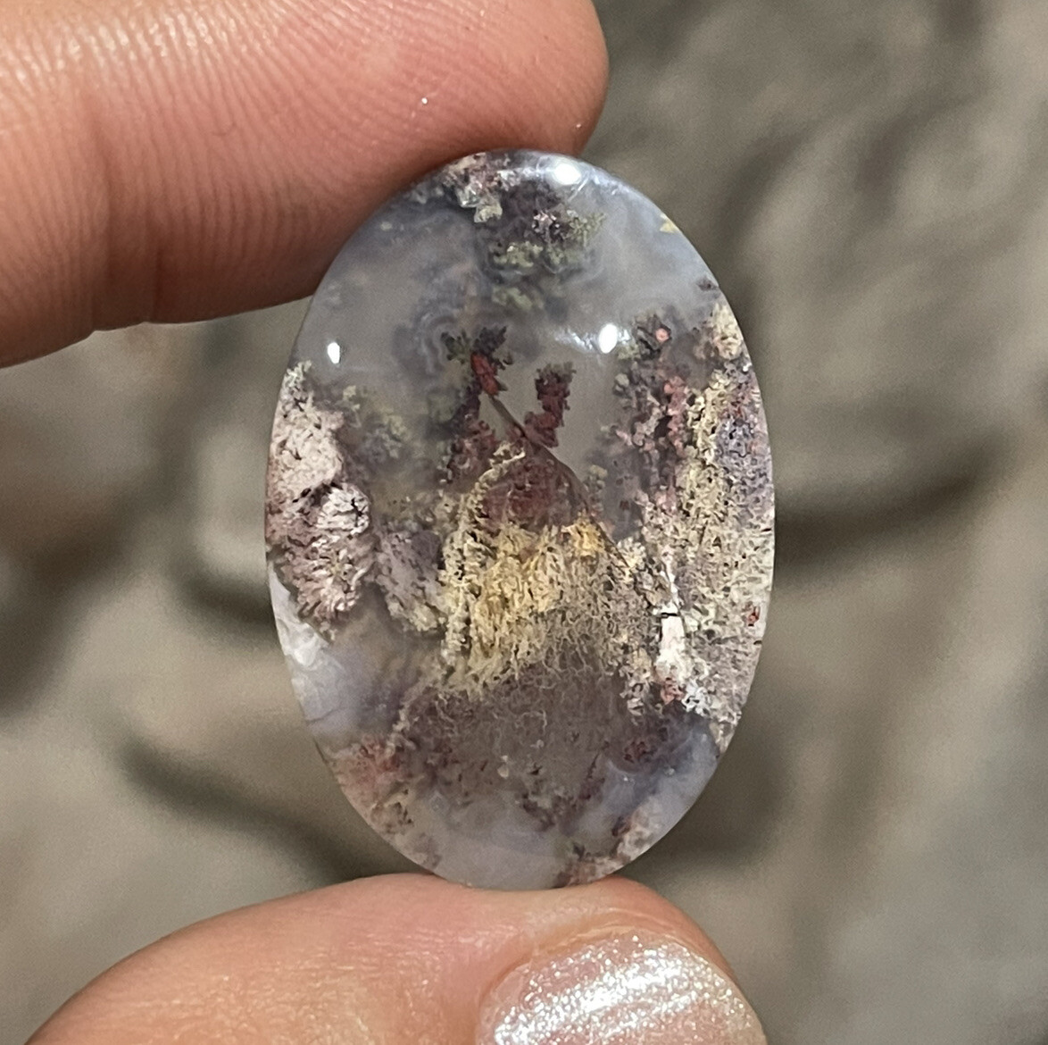31.75x22x5.5mm Fine Silver Garden Moss Agate Oval Cabochon Loose Picture Stone