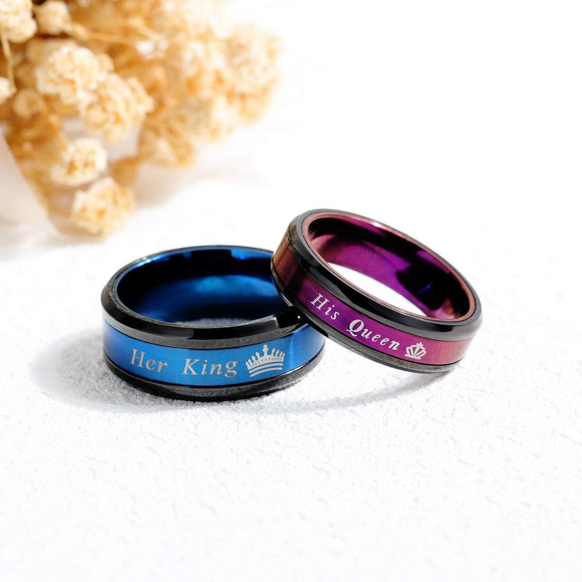 Set de 2 anillos de acero pareja Rey y Reina para boda compromiso o promesa
