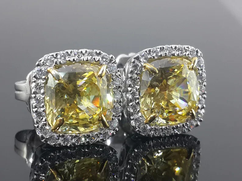 2Ct Cushion Cut Lab Created Yellow Citrine Stud Earrings 14K Yellow Gold Plated