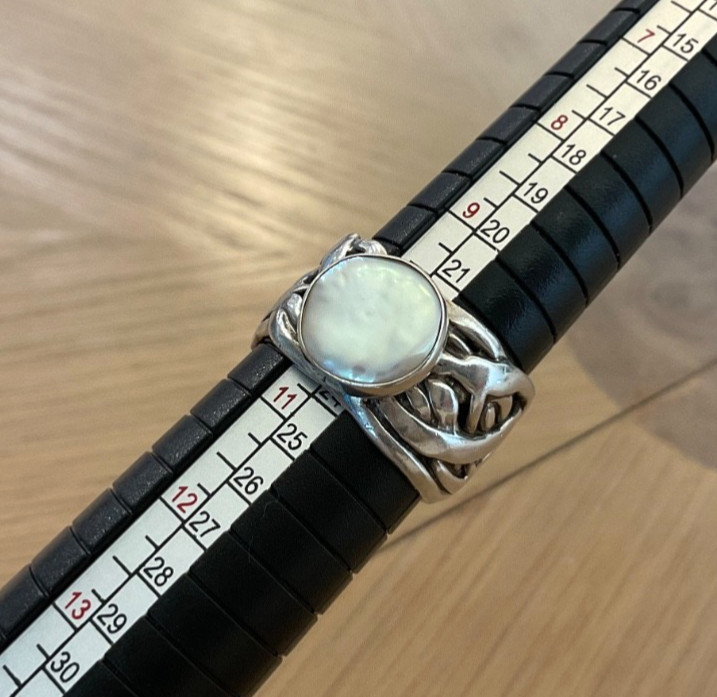 Vintage 925 Sterling Silver Woven Statement Ring White Mother of Pearl Sz 10.5