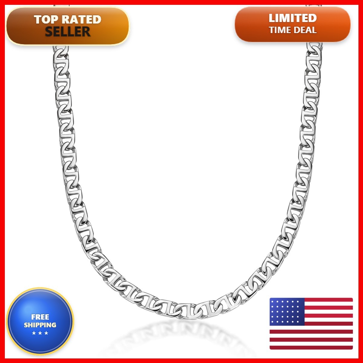 Lavari Jewelers Stainless Steel Mariner Link Necklace 22 Inch 10 mm Lobster Claw