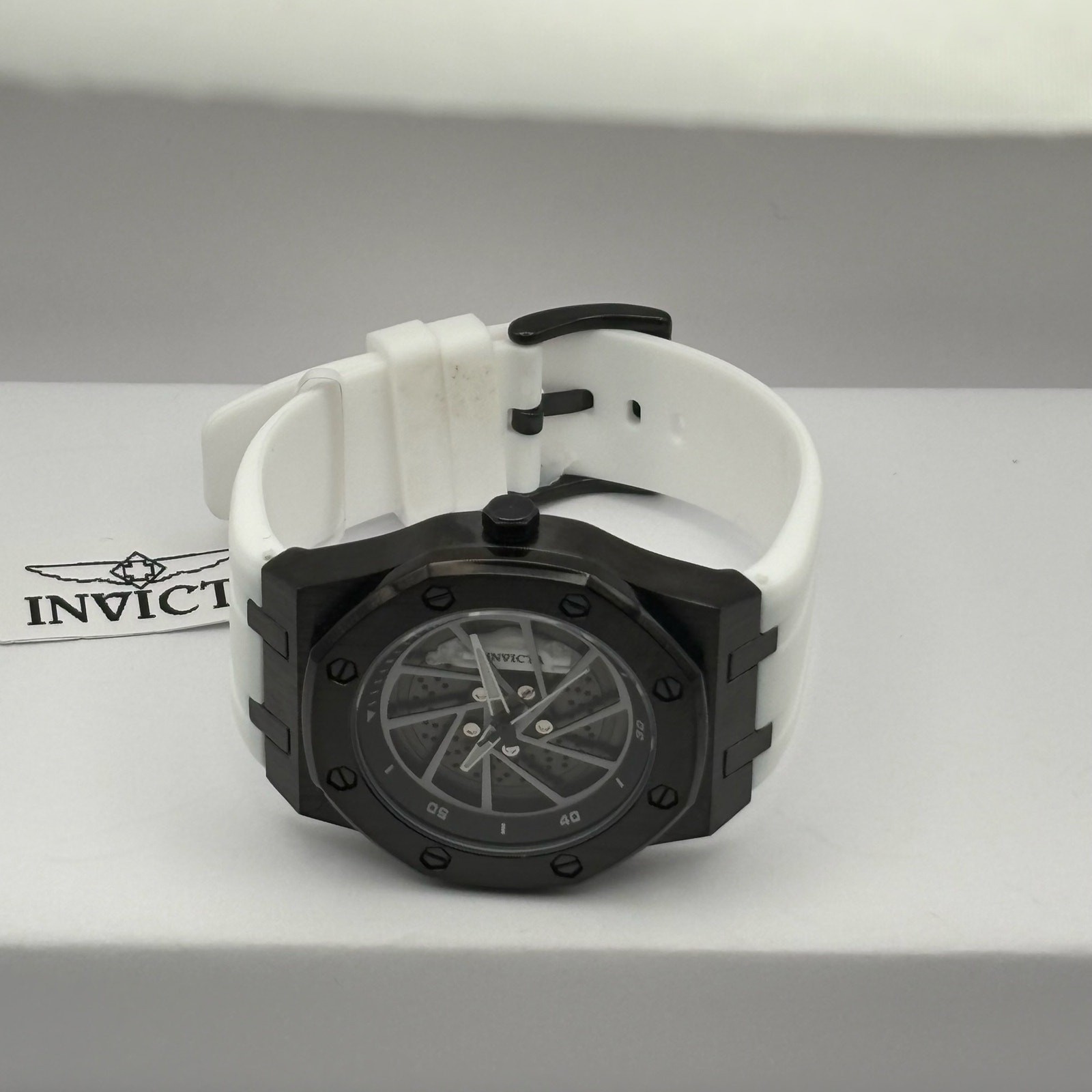 Invicta Speedway Rim 69492 Men’s 42mm Black Skeleton Dial White Silicone Watch