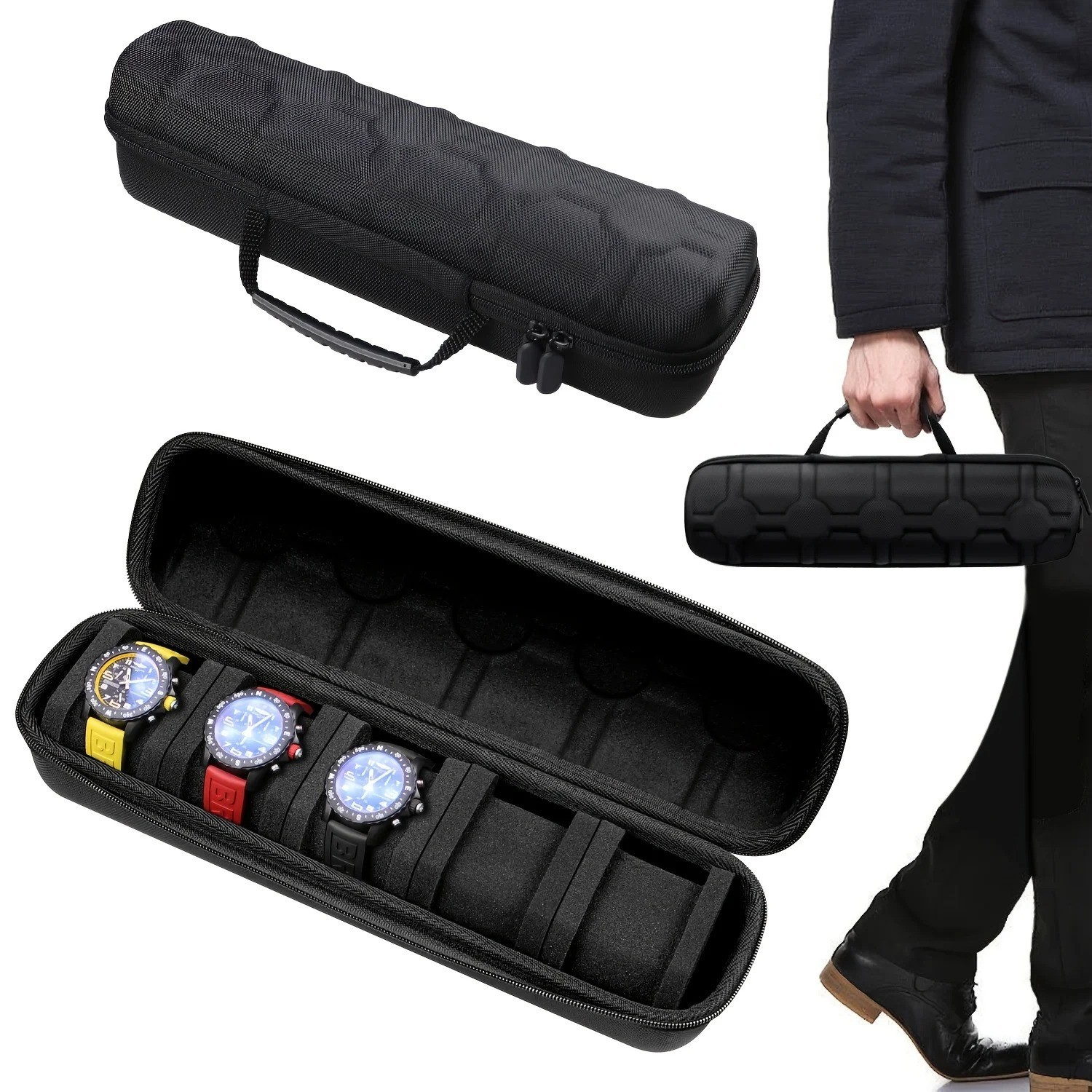Watch Case 5 Slot Hard Shell Travel Organizer Smartwatch Storage Box Cushion