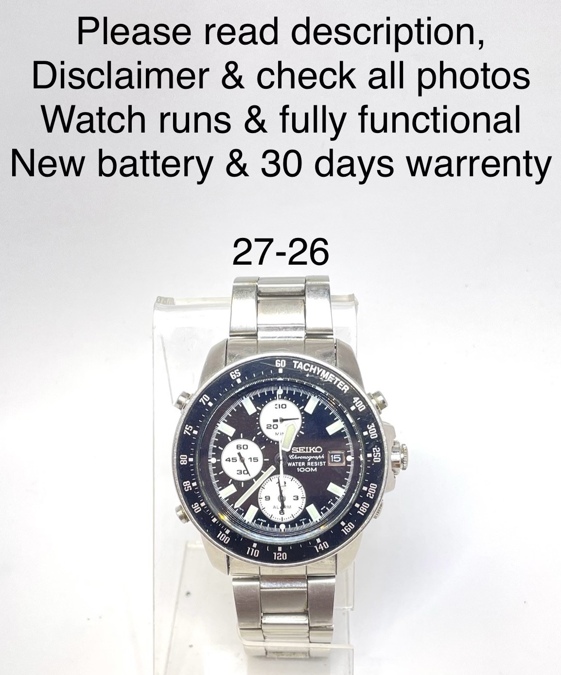 Seiko 7T32-7H00 Alarm Chronograph Reverse Panda Dial Watch In Good Condition.