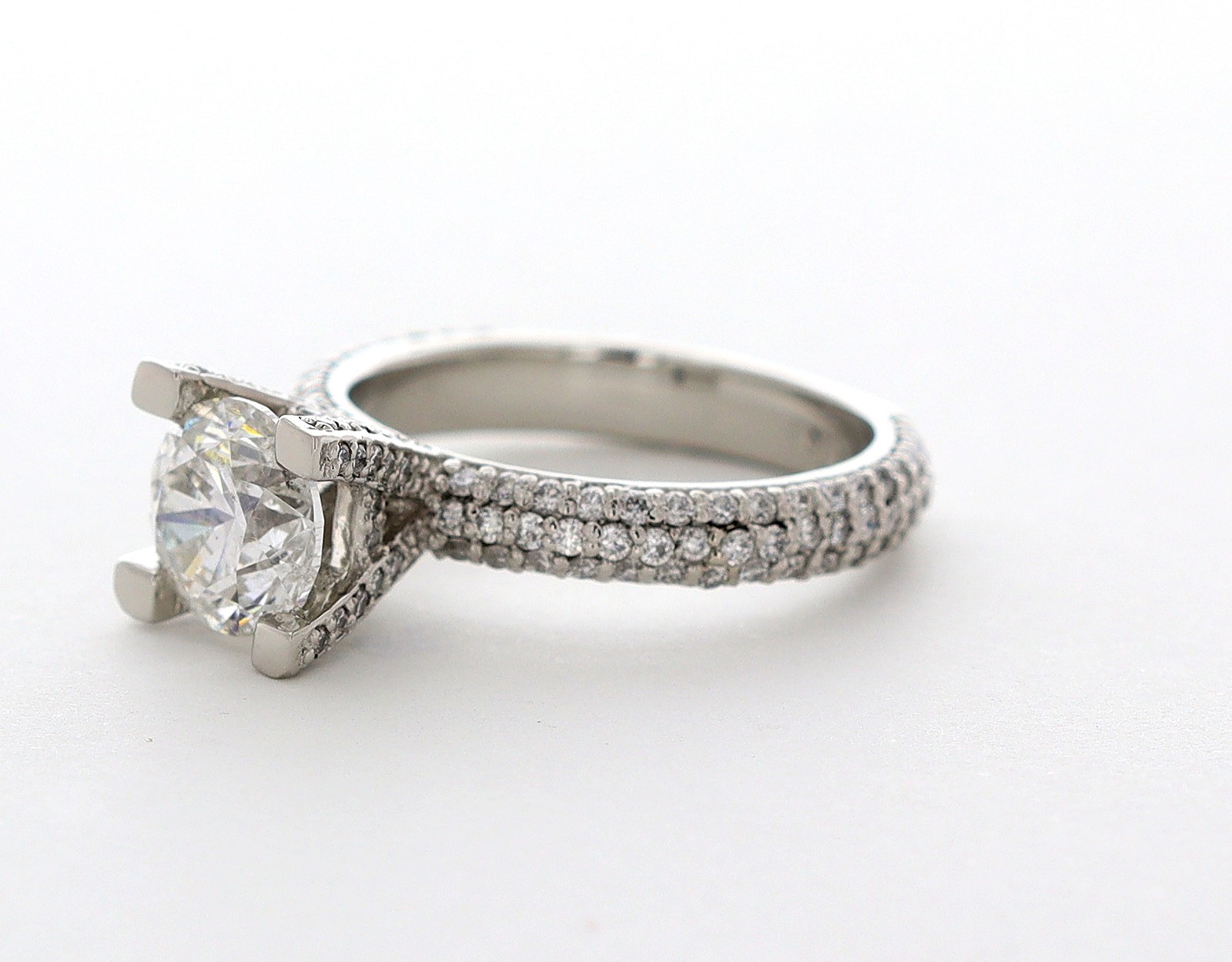 Side Stone Engagement Ring Solid Platinum 3.17 CT Round Lab-Grown Diamond D VS2
