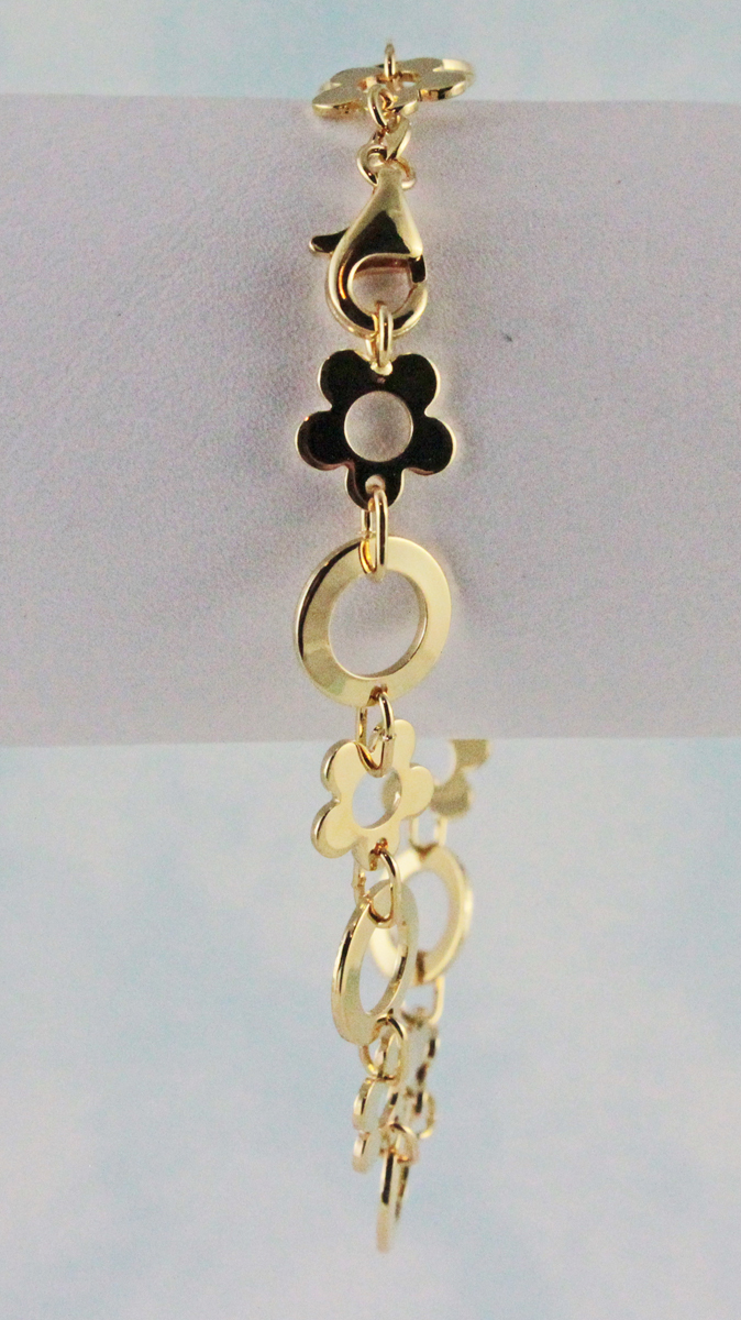 Flower 8mm & Rings 9mm Bracelet with Lobster Claw Clasp 7.5 inches