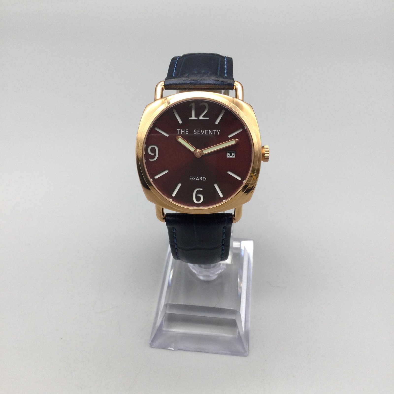 Egard The Seventy Mens Watch 36mm Brown Dial Date Rose Gold Tone New Battery