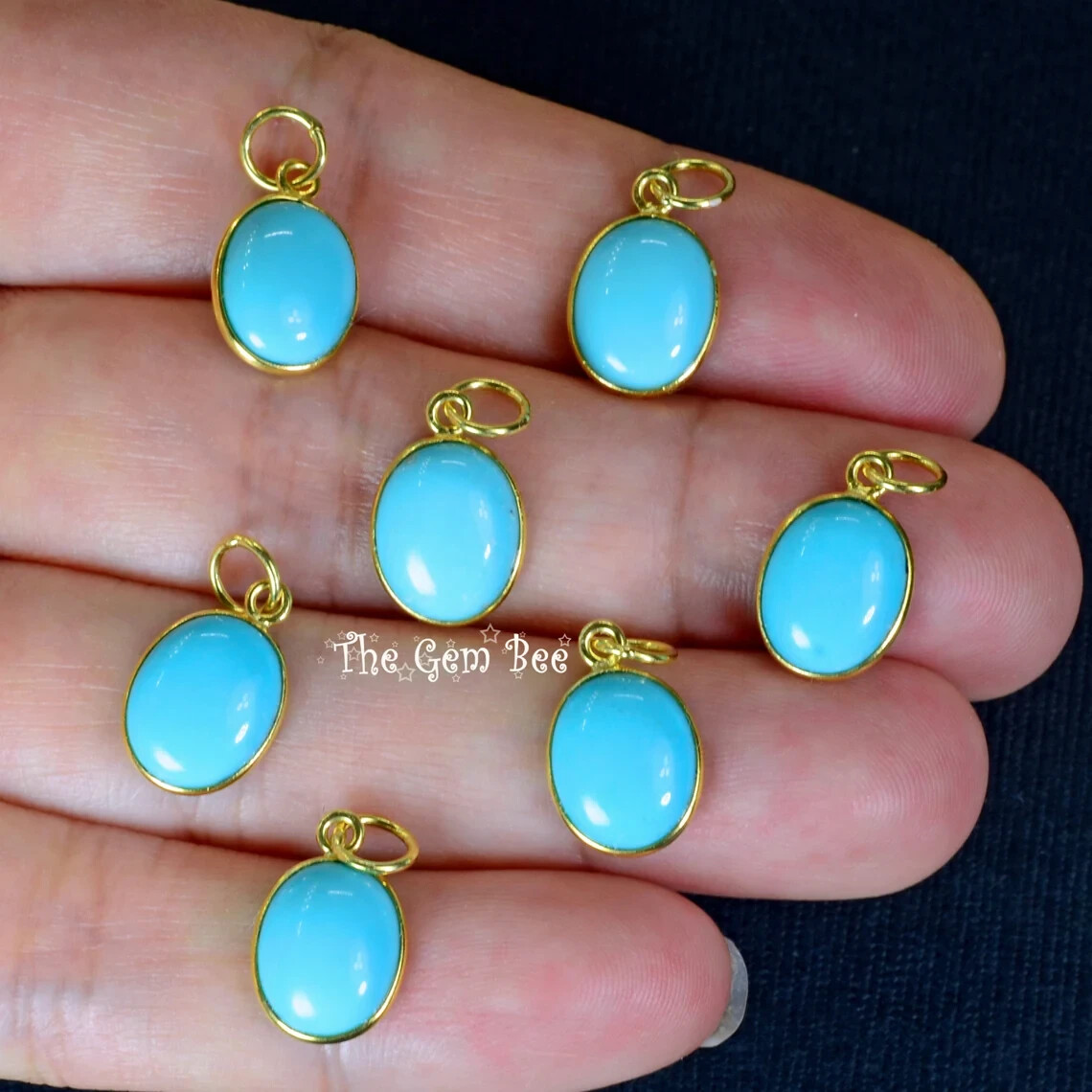 9mmx17mm 18k Yellow Gold Sleeping Beauty Turquoise Oval Bezel Pendant Charm Loop
