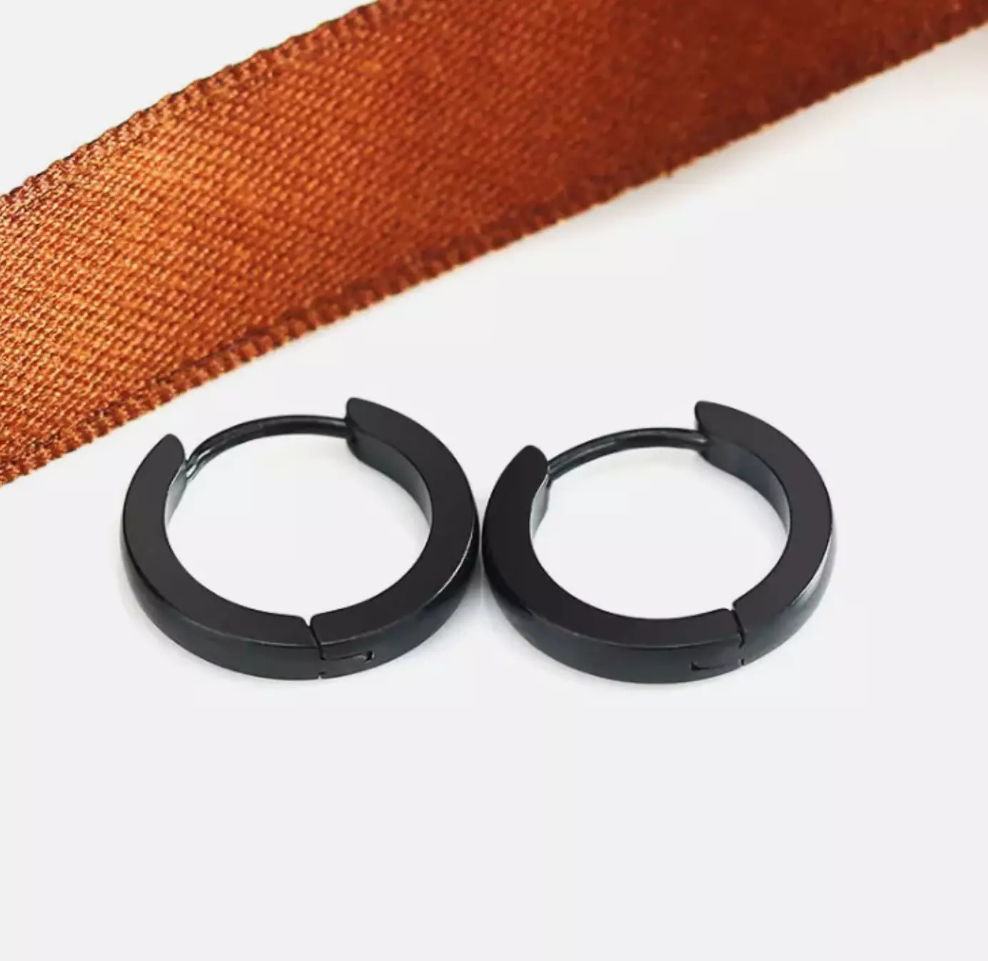 2Pcs Women Men Stainless Steel Round Hinged Huggie Hoop Earrings