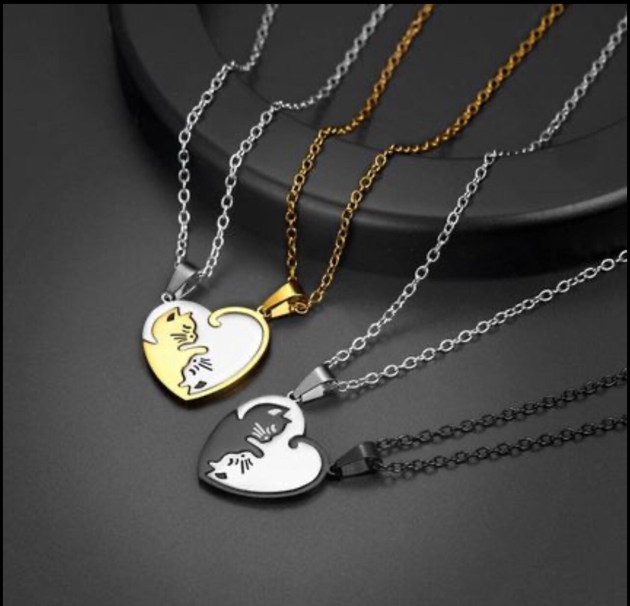 Yin & Yang Cat Necklaces 2 Pieces 💔 Available In Black & Silver & Gold & Silver