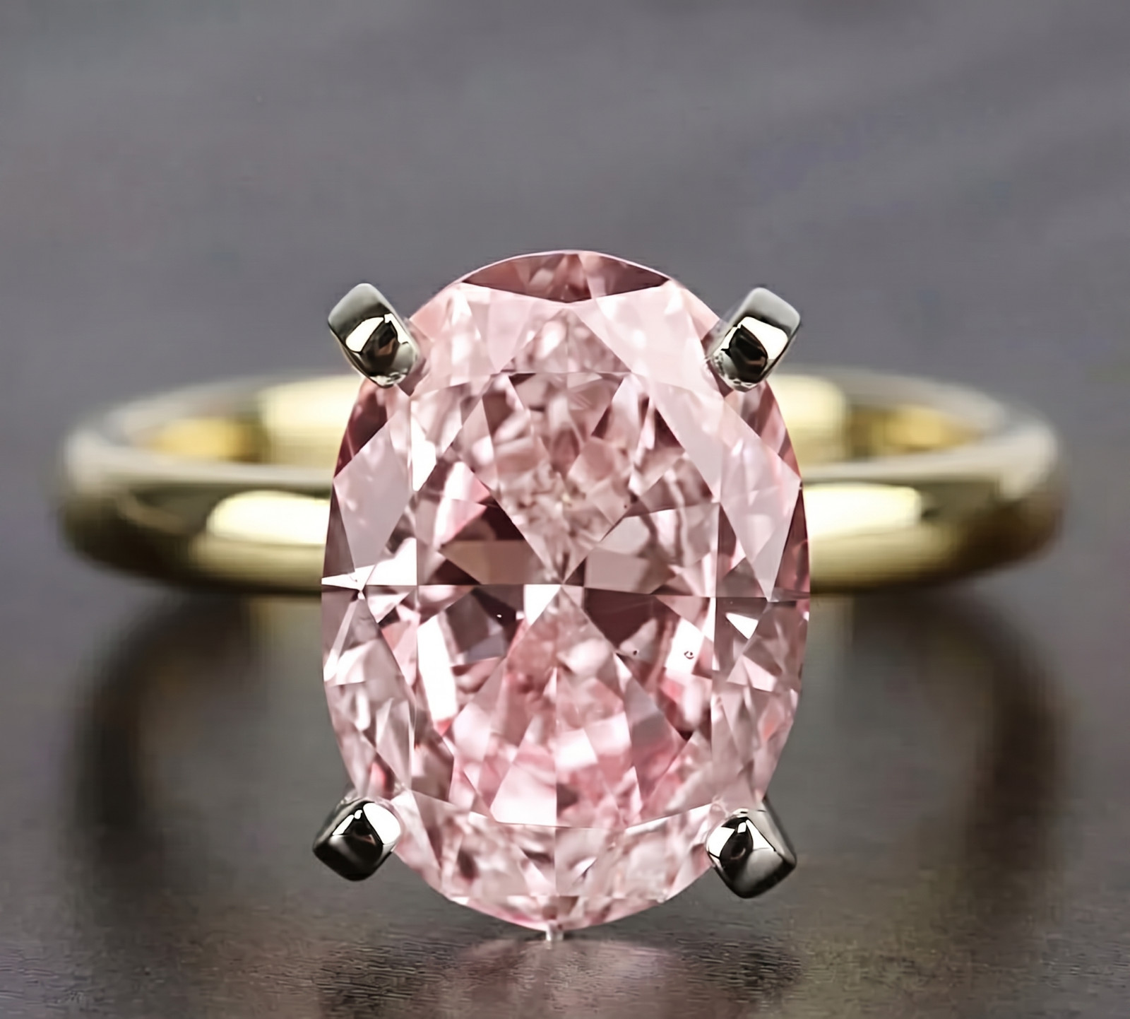 RARE 8.00 Ct Certified Oval Shape Natural Pink Diamond Ring Yellow Gold Finish