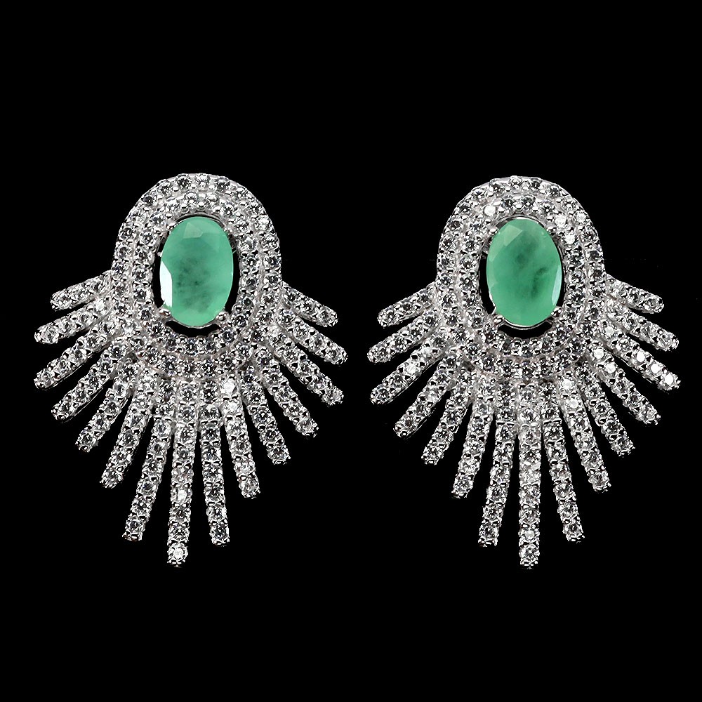 925 Sterling Silver Earrings Oval Emerald 6x4mm Natural Gemstone Jewelry