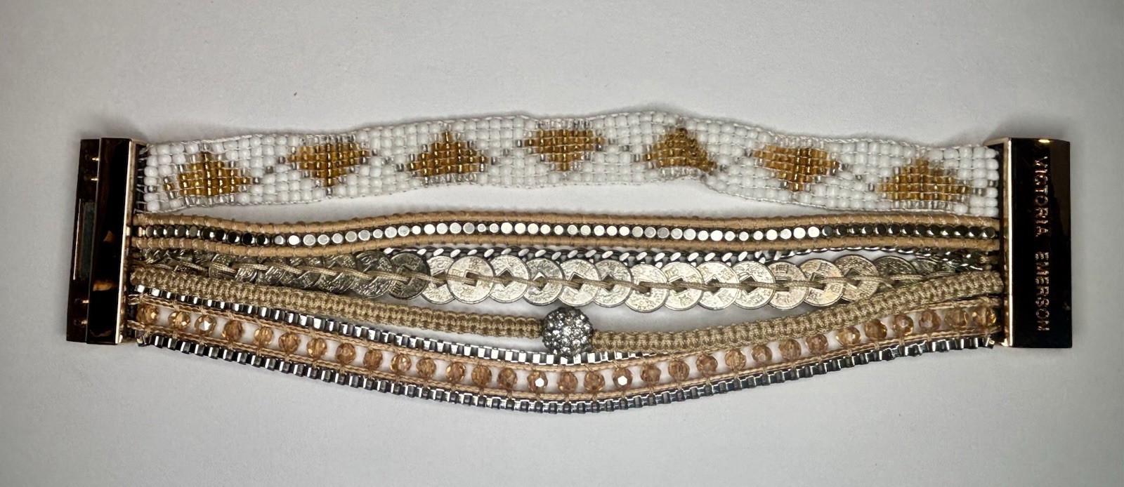 Victoria Emerson Wrap Multi Strand Beaded Bracelet Magnetic Silver Rise Gold