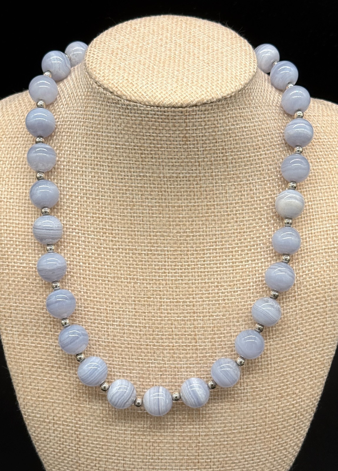 Milor Italian Necklace Blue Lace Agate 18″ Sterling Silver Magnetic 3016