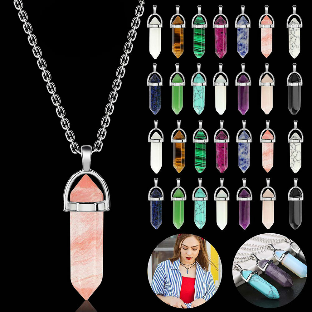 32PC Chakra Quartz Crystal Point Healing Gemstone Pendant Necklace Stone