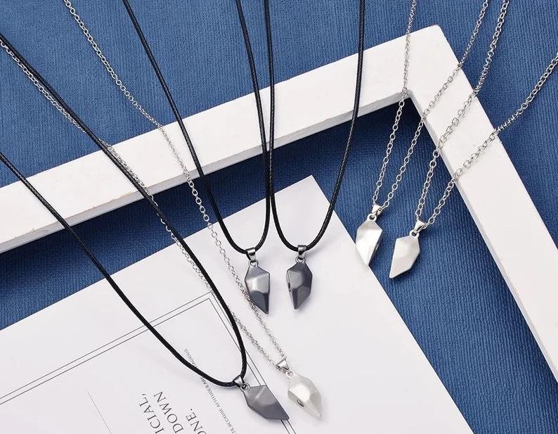 Couple Pendant Necklace Magnetic Heart Electrocardiogram Splicing Valentine Gift