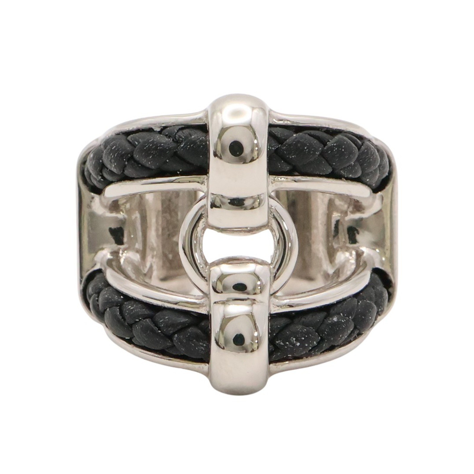HERMES Flibustier Ear Cuff Black Swift Leather Palladium Plated H100083FP89
