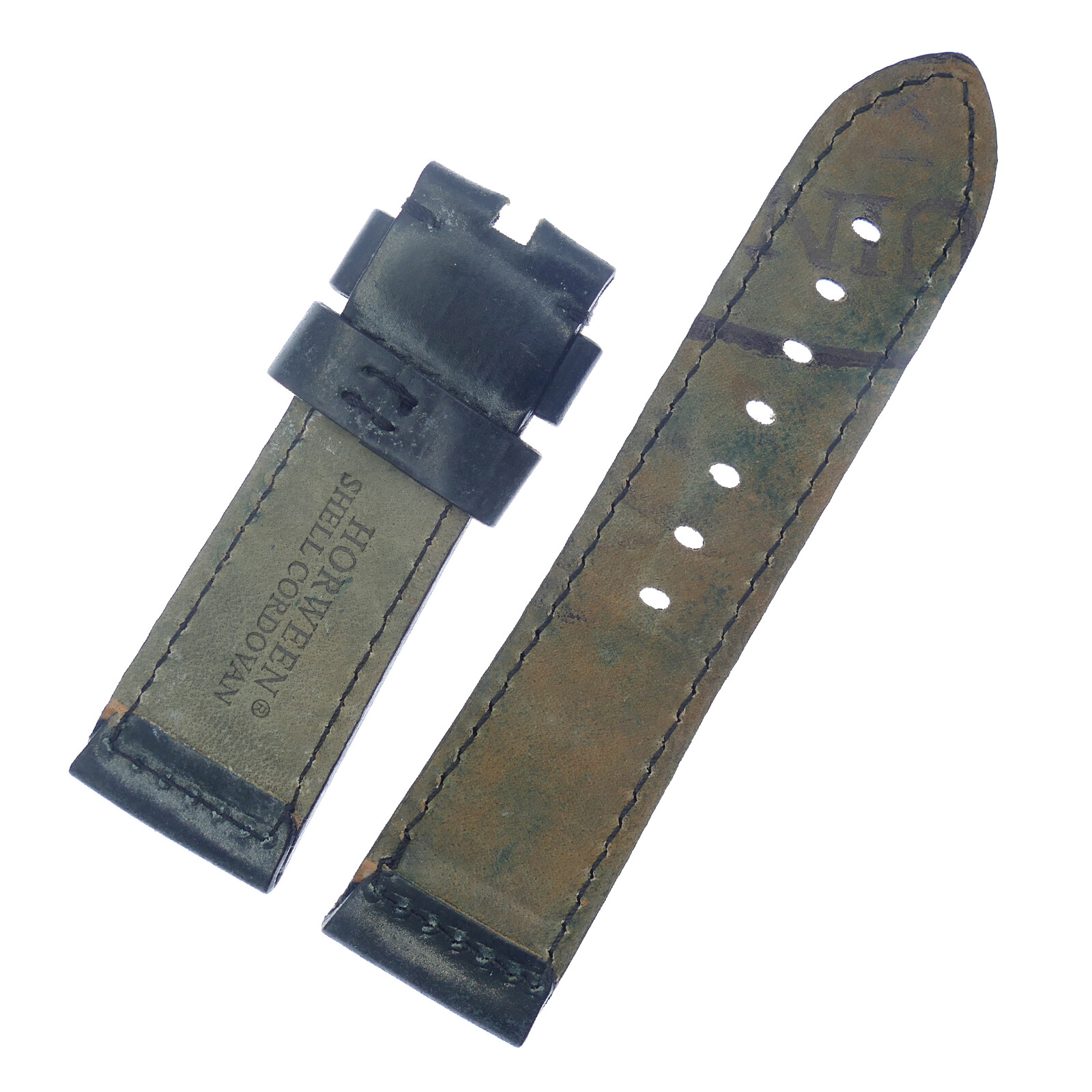 HORWEEN BLACK W/ BLACK STITCHES LEATHER STRAP 24MM WATCH STRAP WITHOUT BUCKLE