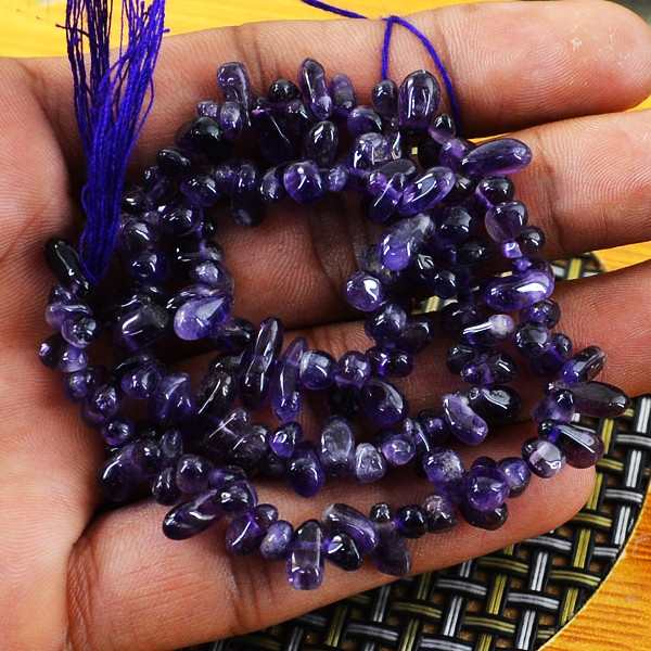 100.00 Cts / 13 Inches Natural Untreated Drilled Purple Amethyst Beads Strand