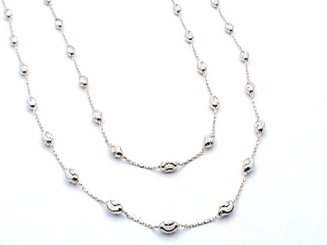 14K White Gold on Sterling Silver Oval Moon Station Cable Link 18″ 36″ Necklace
