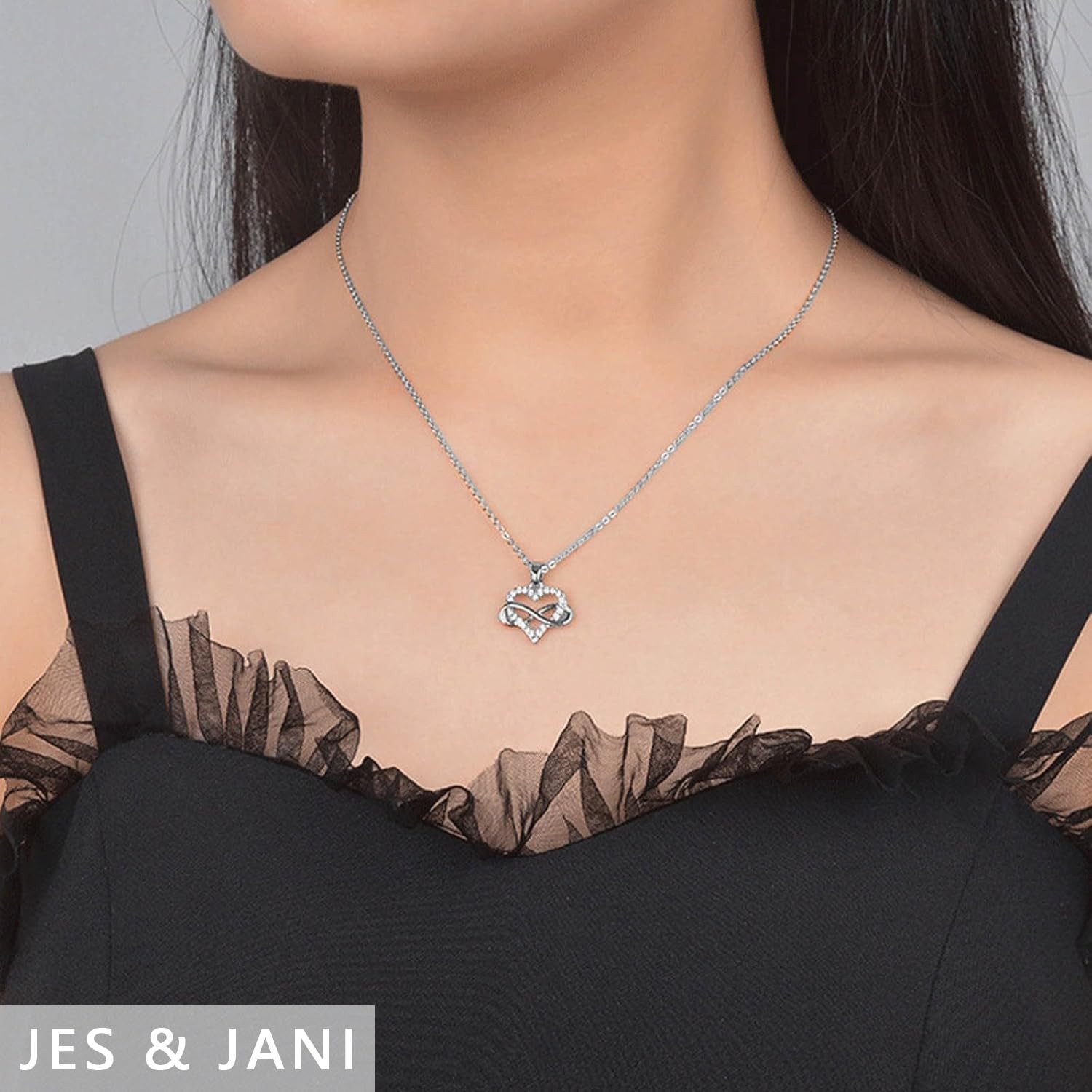 JES & JANI Infinity Heart Necklace for 16″ Chain with 2″ Extender, Silver