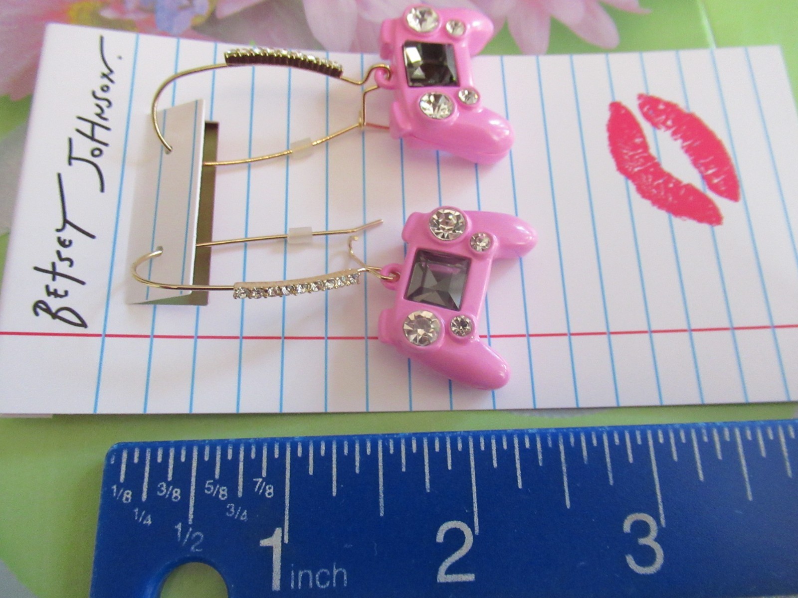 Betsey Johnson Authentic Pink Enamel Game Controller Sherperd Earring NWT
