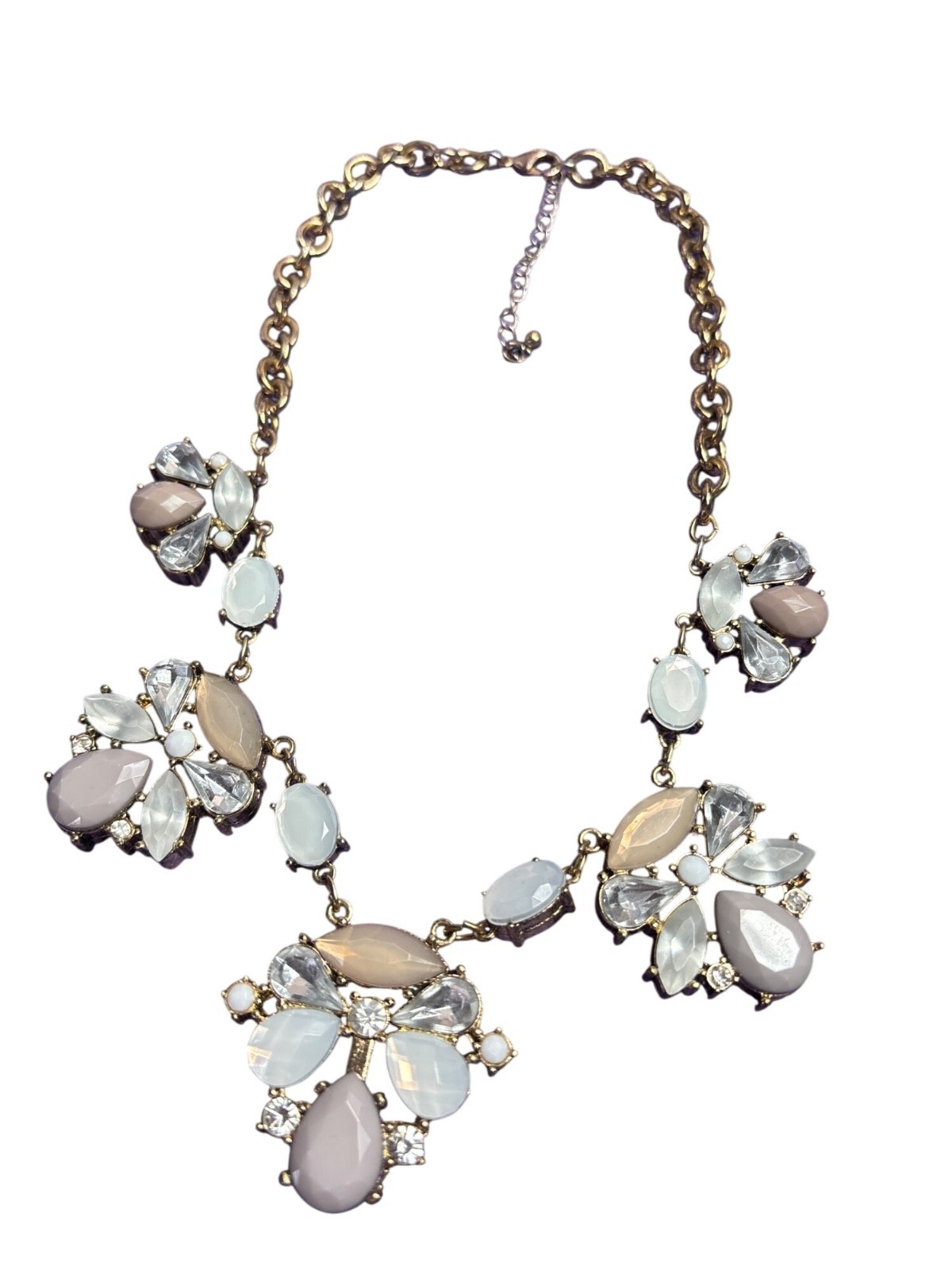 Goldtone Clear White Mauve Rhinestone Bib Necklace Statement 17 – 20 inches Long